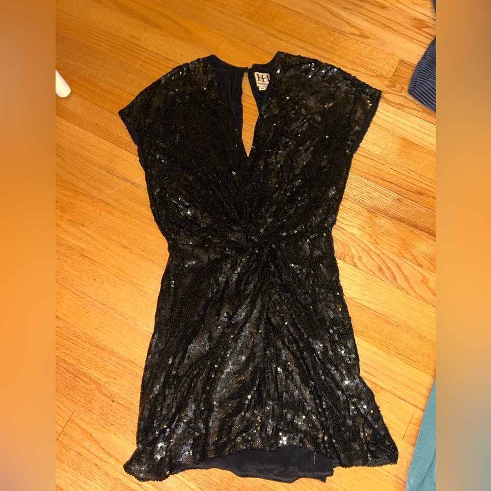 Haute Hippie Open Back Mini Black Sequin Dress